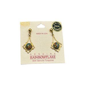 Vintage Rainbowflake Earrings Pierced Dangles Genuine Turquoise New Old Stock